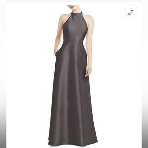 Alfred Sung Halter Style Satin Twill A-Line Gown